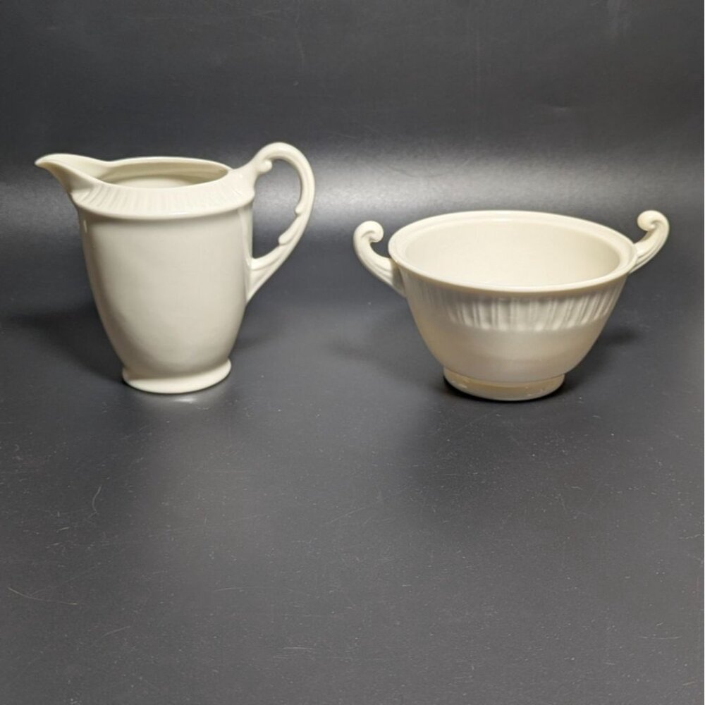 Syracuse China Shelledge Cream Sugar Bowl & Creamer Vintage Ceramic Elegant